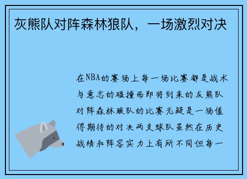 灰熊队对阵森林狼队，一场激烈对决